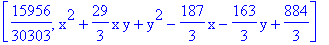 [15956/30303, x^2+29/3*x*y+y^2-187/3*x-163/3*y+884/3]